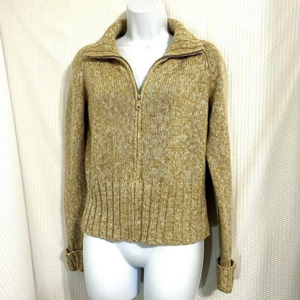Womens Beige Full Zip‎ Long Sleeve Heavy Sweater